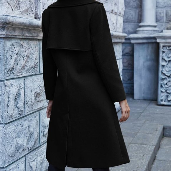 Preppy minimalist winter peacoat notched collar camel tan long line - Picture 7 of 12